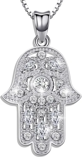 Miniatura 101 de Aniu Joyería de plata de ley 925 Hamsa de Fátima para mujer con circonita cúbica, viene con caja de regalo negra