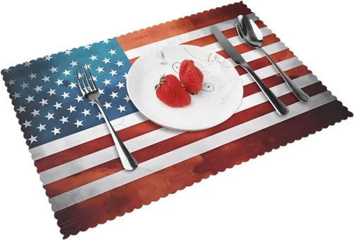 Miniatura 12 de Rectangular Placemats Set of 4, Heat Resistant Beauty Burnt Orange Printed Kitchen Dining Table Mats