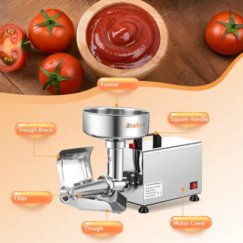 Miniatura 6 de Newhai 450W Colador de tomate eléctrico Fresadora de tomate comercial Máquina de prensa de alimentos de acero inoxidable Máquina exprimidora