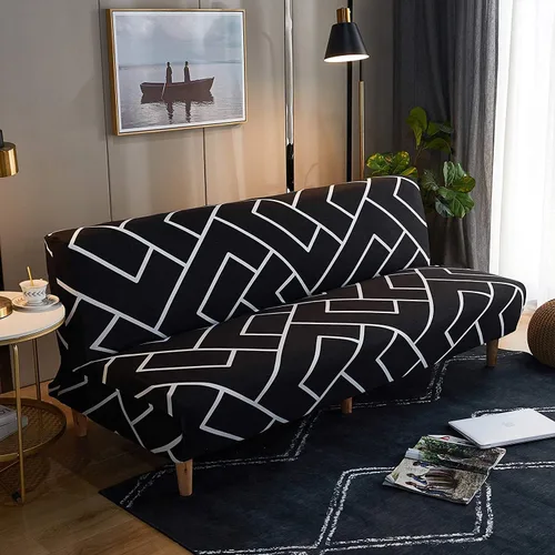 Miniatura 31 de LiveGo Fundas para futón sin brazos, funda elástica plegable para sofá cama con parte inferior elástica, funda de sofá ajustable estampada, Negro