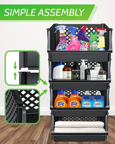 Miniatura 2 de TidyFriend - Paquete de 4 cubos de almacenamiento apilables grandes con frente abierto para organizadores y almacenamiento de despensa, Negro
