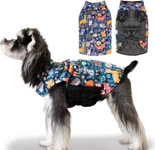 Miniatura 10 de CuteBone - Abrigo de invierno para perros, chaleco reversible impermeable y resistente al viento, chaqueta gruesa ajustable para clima frío