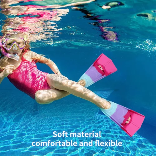 Miniatura 6 de Aletas de Natación para Niños, Aletas Cortas Cómodas para Natación de Vueltas y Entrenamiento para Niños, Niñas, Niños, Principiantes Multicolor rosa