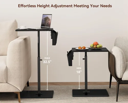 Miniatura 4 de Vagusicc - Mesa con bandeja para apoyabrazos de sofá, mesa giratoria de 360° con altura ajustable para TV, mesa auxiliar para espacios pequeños