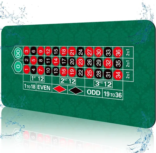 Tapete de diseño de mesa de ruleta de casino impermeable mejorado de 70'' x 35'' con bolsa de transporte, alfombrilla de goma antideslizante para