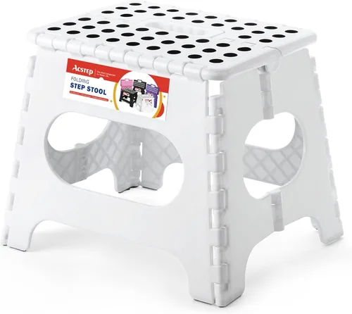 Miniatura 19 de ACSTEP Taburete plegable para adultos de 11 pulgadas de altura, taburete de plástico ligero plegable con capacidad de hasta 300 lbs, taburete Negro