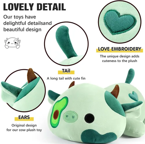 Miniatura 3 de Onsoyours Lindo peluche de vaca, suave peluche de aguacate amoroso, juguete de peluche esponjoso, almohada de aguacate, regalo para niños