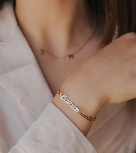 Miniatura 2 de DayOfShe - Pulsera de barra de nombre personalizada de acero inoxidable, grabado a medida, para parejas