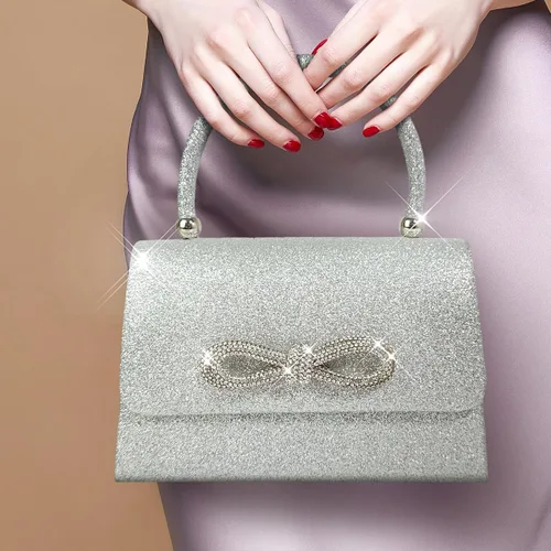 Miniatura 2 de Bolso de noche con lazo brillante para mujer, con purpurina, con strass, bolso de mano, para cóctel, de graduación, de fiesta, de boda