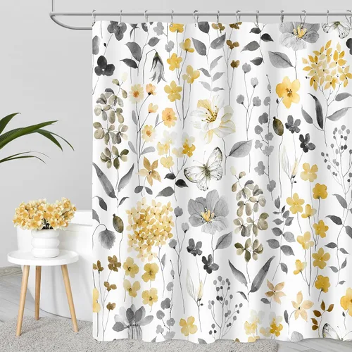 Miniatura 37 de MAYZUS Cortina de ducha con flores azules acuáticas, lindas cortinas de tela con flores para baño, juego de cortinas de tela de aguamarina