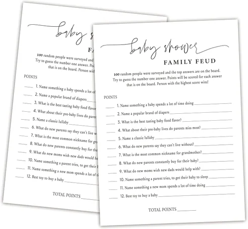 Miniatura 12 de Family Feud - Juego de baby shower, paquete de 30 tarjetas, clave de respuestas, decoraciones de género neutro, suministros de juego