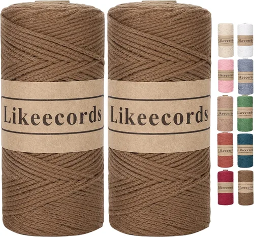 Miniatura 52 de Likeecords Cuerda de algodón 100% hilo de ganchillo de 0.079 pulgadas, cuerda trenzada de macramé, cuerda de macramé, hilo de ganchillo para regalo