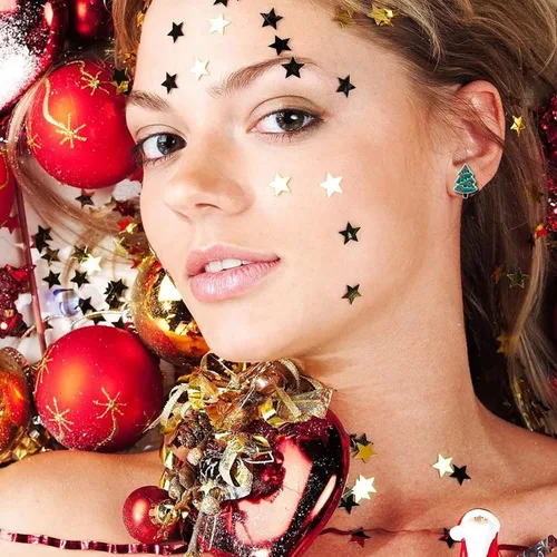 Miniatura 6 de Juego de 20 pares de aretes de Navidad para mujer, campanas de árbol de Navidad, lazos de copo de nieve, aretes de tuerca de Navidad para niñas