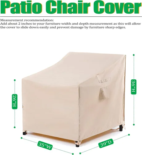 Miniatura 2 de F&J Outdoors Funda impermeable resistente a los rayos UV para silla de patio de asiento profundo, silla de comedor, 35" de ancho x 39" de Beige
