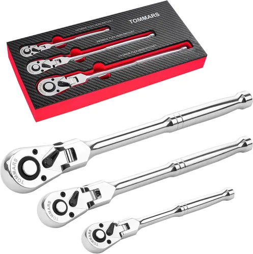Miniatura 17 de TOMMARS Juego de trinquetes rechonchos, 1/4 ", 3/8", 1/2" llave de mango de trinquete de 72 dientes reversible de liberación rápida