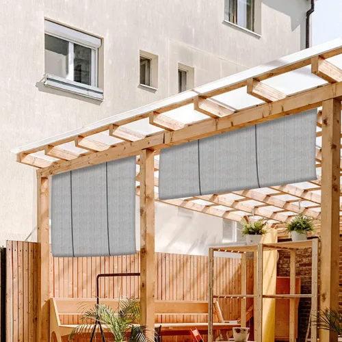 Miniatura 7 de Persianas enrollables para exteriores, para porche, terraza, pérgola, balcón, glorieta, privacidad, 5 pies de ancho x 6 pies de alto, tamaño Gris