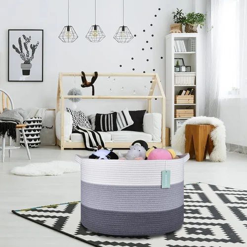 Miniatura 7 de Cesta Extra Grande para Mantas 87L, Cesta para Ropa Sucia, Cesta de Guardería para Bebés para Almacenamiento de Juguetes, Ropa y Toallas, Cesta