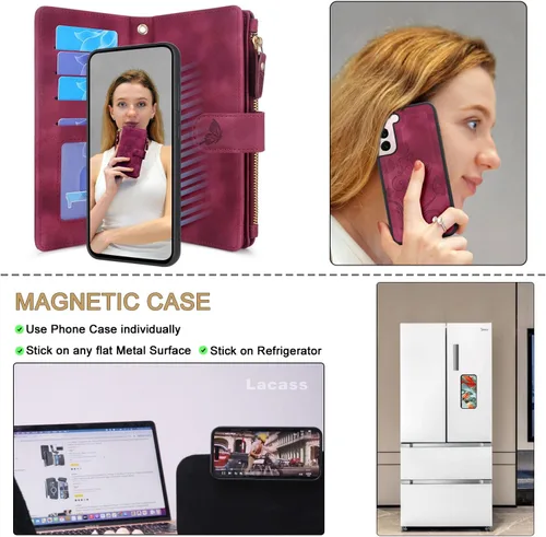 Miniatura 3 de Funda para Samsung Galaxy S22+ Plus [12 ranuras para tarjetas] Soporte para efectivo de crédito de identificación, bolsillo con cremallera, imán