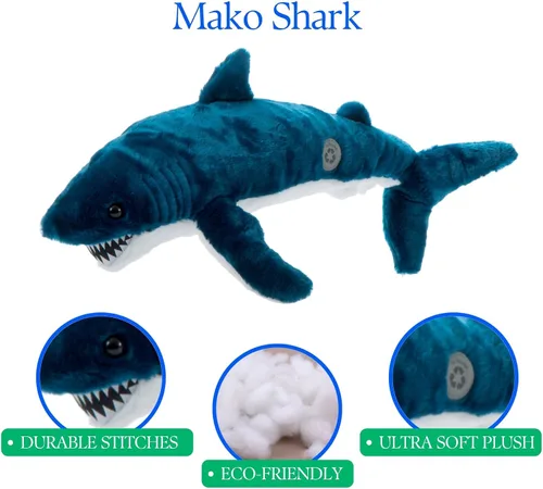 Miniatura 6 de The Petting Zoo Mako - Peluche de tiburón, regalos para niños, animales salvajes del océano Onez, juguete de peluche de tiburón de 22 pulgadas