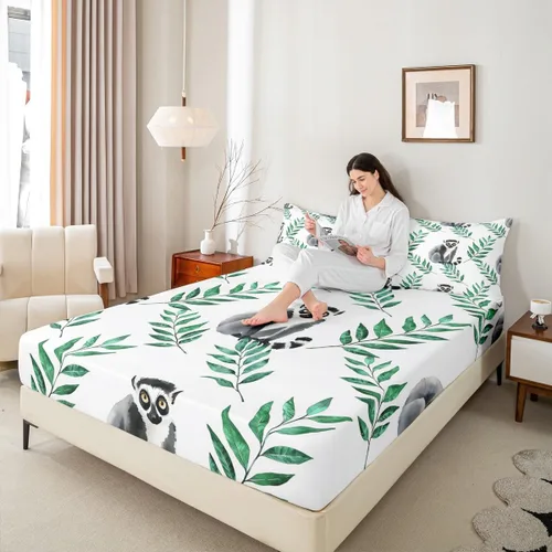 Miniatura 3 de Madagascar - Sábana bajera ajustable tamaño individual, bonito juego de ropa de cama con patrón de lémur, tamaño individual para niños, niñas