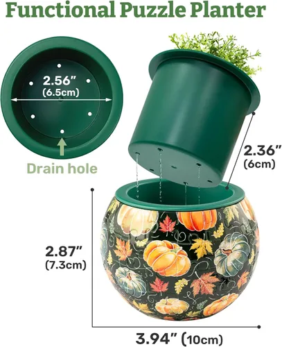 Miniatura 4 de PieceRelax Rompecabezas 3D Maceta 80 Piezas - Abundancia de Otoño, Macetas de Flores de Decoración del Hogar para Cactus de Interior, Macetas