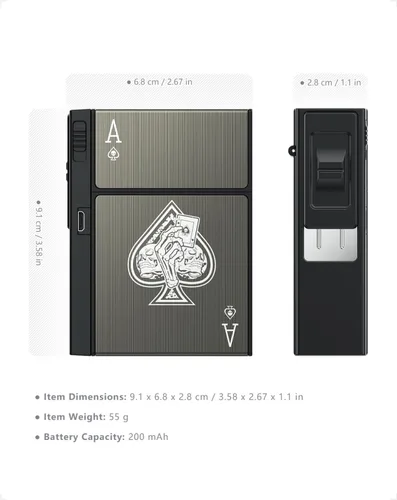 Miniatura 4 de Estuche de cigarrillos con encendedor tamaño King para hombres y mujeres, as de espadas