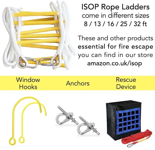 Miniatura 4 de Escalera de escape contra incendios de 2 pisos de 16 pies, resistente a las llamas, de seguridad, con cuerda - Rápida de desplegar y fácil de usar