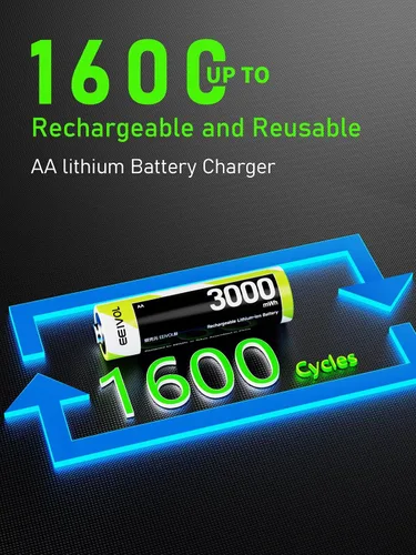 Miniatura 3 de Paquete de 4 baterías AA recargables con cargador integrado de 3000 mWh 1.5 V de larga duración, carga rápida independiente, a prueba de fugas