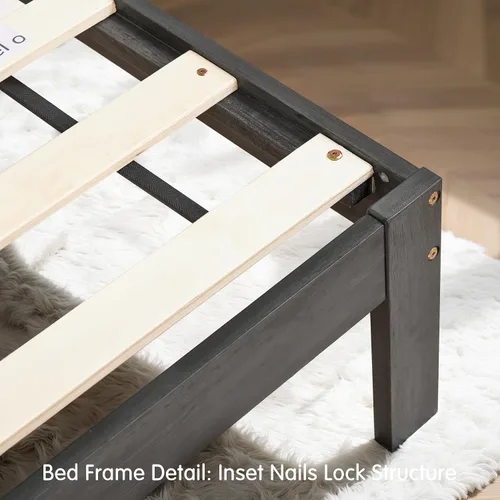 Miniatura 4 de Hokway Marco de cama individual de madera, no se tambalea, sin ruido, fácil montaje con agujeros precisos, soporte de listones de madera de 12