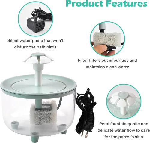 Miniatura 3 de Baño Automático para Pájaros, Bañera de Loro con Fuente de Pétalos Filtro Circulante Jaula Baño de Pájaros Ducha Cacatúa Baño de Pájaros