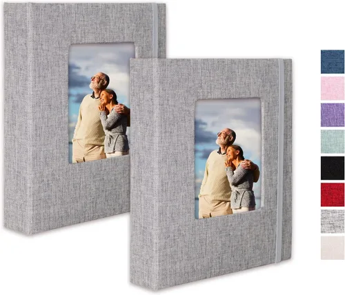 Álbum de fotos pequeño de 4 x 6 pulgadas, paquete de 2 con cubierta de lino, minilibro de fotos, 26 páginas, contiene 52 fotos, para presentación