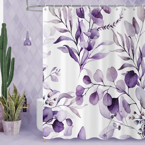 Miniatura 31 de Cortina de ducha de eucalipto, hojas verdes de acuarela en la parte superior con cortina de baño floral, decoración de baño para bañera, tela Hoja