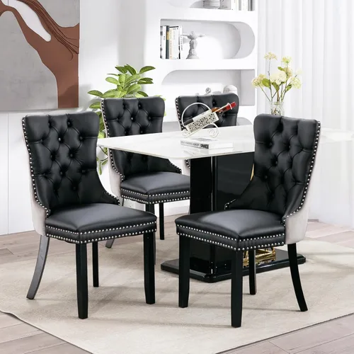 Miniatura 2 de SoarFlash Juego de 4 sillas de comedor de cuero, silla lateral con respaldo alto, silla lateral tapizada moderna con anillo de botones, patas