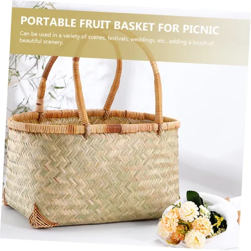 Miniatura 7 de Cesta de mano tejida Cesta de frutas Cesta de picnic al aire libre vacía Cesta de bambú Cesta tejida de bambú multiusos Cesta multiusos