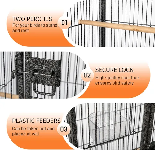 Miniatura 3 de VINGLI Jaula para pájaros de 53 pulgadas con ruedas, jaula duradera de hierro forjado con bandeja deslizante, jaulas para pájaros negros