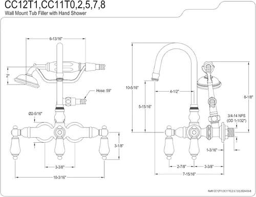 Miniatura 2 de Kingston Brass CC11T8 - Grifo vintage para bañera con ducha de mano, níquel satinado, centro de 3-3/8 pulgadas cepillado níquel