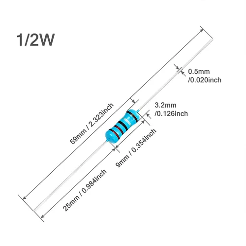 Miniatura 6 de Chanzon 100pcs 1/2W (0.5W) 2.2 Ohm 2r2 Resistencia fija de película metálica 0.01 ±1% Tolerancia 2.2R MF Resistencias de orificio pasante Limitación