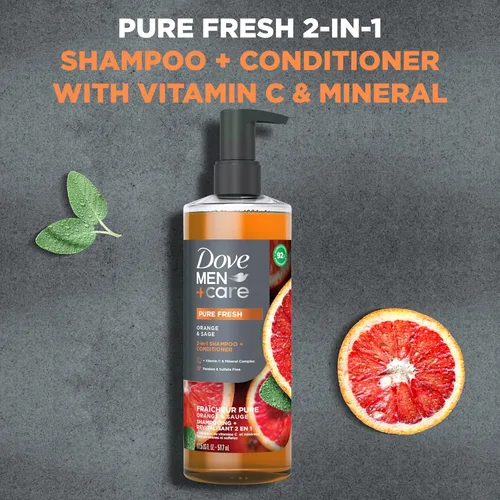 Miniatura 3 de DOVE MEN + CARE Champú y Acondicionador 2 en 1 Pure Fresh Orange & Sage para Cabello Fuerte y de Aspecto Saludable, con Vitamina C y Complejo