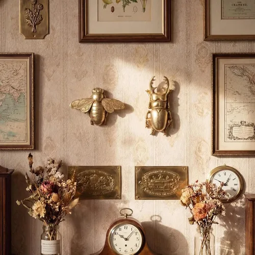 Miniatura 7 de Kathfly 2 piezas de escultura de pared vintage de resina dorada 3D, decoración de pared de latón dorado flotante para sala de estar, jardín al aire
