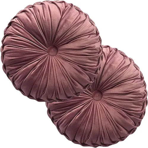 Miniatura 33 de Teieas Almohada redonda de terciopelo para decoración del hogar, cojín redondo plisado para sofá, silla, cama, automóvil, verde esmeralda