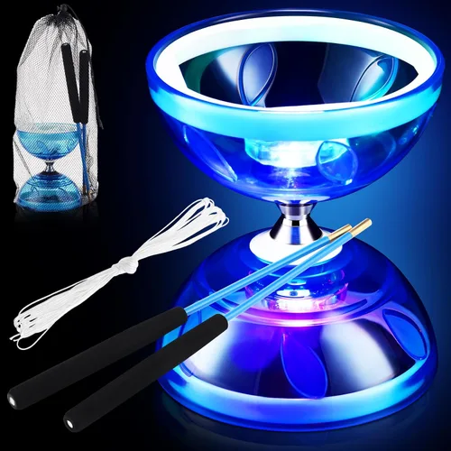 Simgoing El juego de diábolo LED chino Yoyo incluye colorido juguete Diábolo iluminado profesional con 2 varillas de piezas, 1 cuerda y 1 bolsa de
