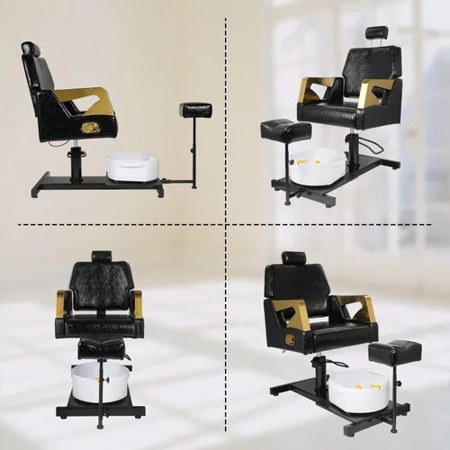 Miniatura 3 de Silla de pedicura con taburete y baño de pies de masaje, estación de pedicura giratoria de 360°, altura ajustable hidráulica, sin fontanería