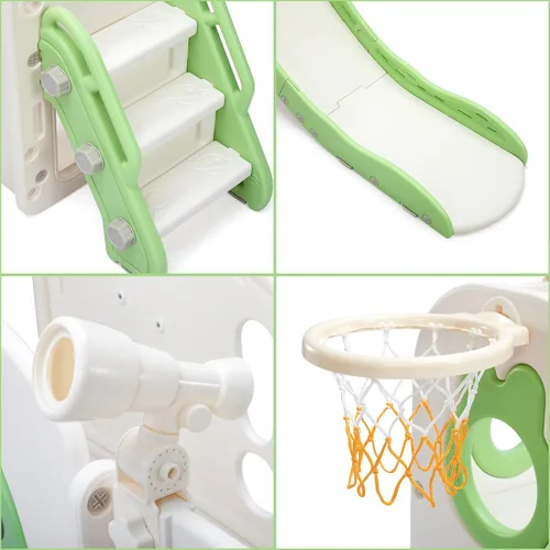Miniatura 5 de Jaxpety Juego de tobogán y escalador 8 en 1 para niños pequeños, parque infantil con escaleras, túnel, telescopio, almacenamiento, aro de baloncesto