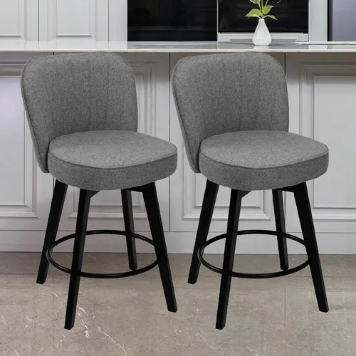 Miniatura 14 de MINCETA Juego de 2 taburetes de bar giratorios de 360°, taburete de bar de 26 pulgadas de altura de mostrador con respaldo de concha, silla de bar