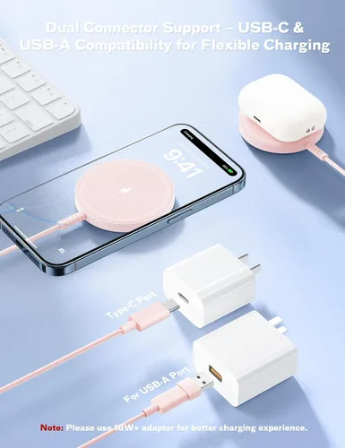 Miniatura 5 de Bohuma Cargador inalámbrico magnético: Almohadilla de carga Mag-Safe Cargador rápido Dock para el hogar y la oficina Rosa