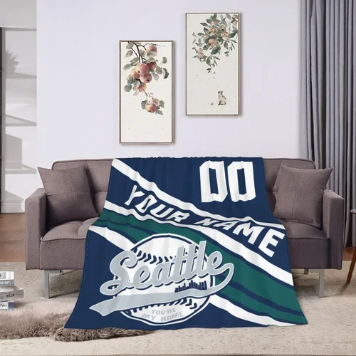 Miniatura 32 de Wream Manta personalizada para fanáticos de la cama, regalo de béisbol con nombre y número de ciudad de béisbol, manta de forro polar de invierno