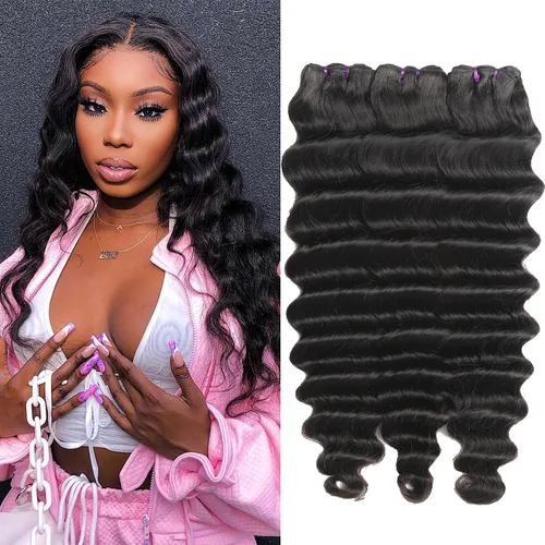 Miniatura 14 de Paquetes de cabello brasileño suelto de onda profunda con cierre, 3 paquetes y cierre de cabello humano de 10, 12, 14+10 pulgadas, 100% sin