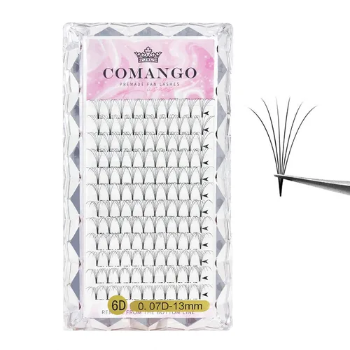 Miniatura 36 de CoMango Extensiones de pestañas de volumen 3D/4D/5D/6D/10D, grosor de 0.003 in, rizo C/D, tallo corto de 0.315-0.591 in, extensiones de pestañas