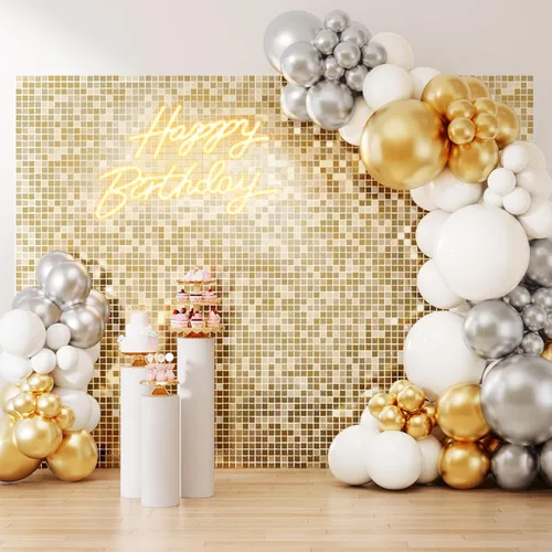 Miniatura 24 de Telón de fondo de pared brillante con lentejuelas cuadradas, color azul bebé, decoración para bodas, aniversarios, cumpleaños, fiestas, 12 paneles