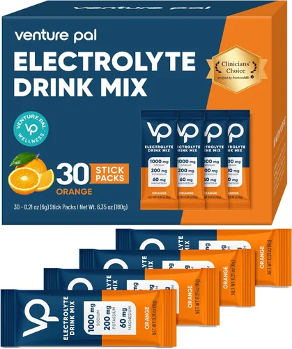 Venture Pal Paquete de electrolitos en polvo sin azúcar con alto contenido de sodio, paquetes de hidratación con vitamina, sodio y potasio | Cero